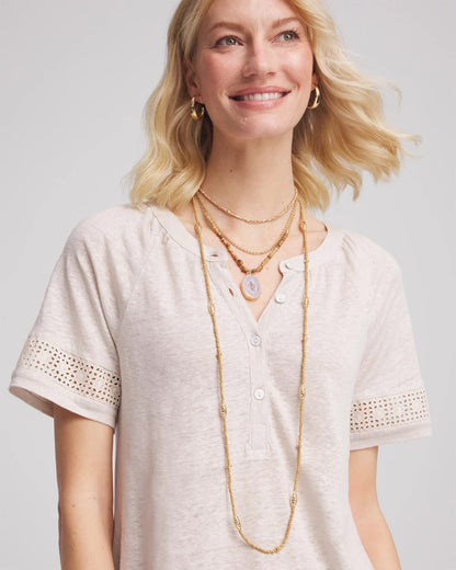 Chico's Long Goldtone Seed Bead Necklace Gold