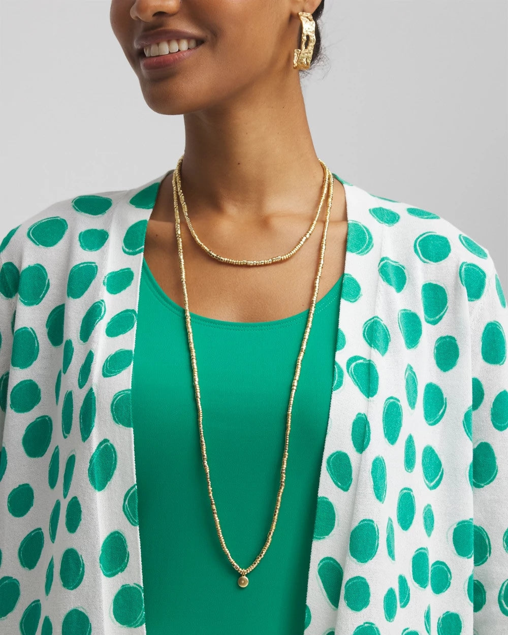 Chico's Long Goldtone Seed Bead Necklace Gold