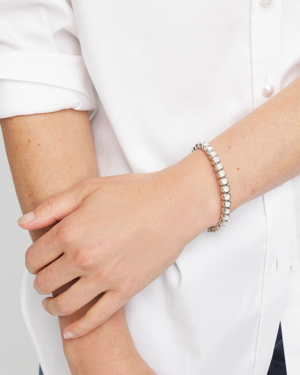 Chico's Shiny Round Stretch Bracelet Iridescence