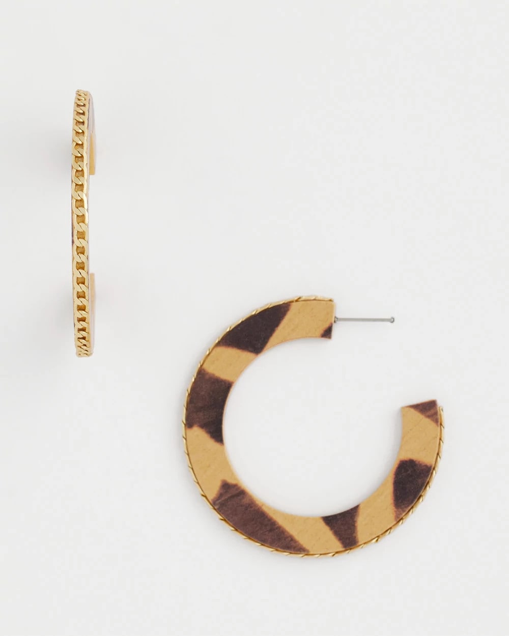 Chico's Animal Wood Hoop Earrings Neutral