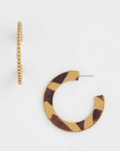 Chico's Animal Wood Hoop Earrings Neutral