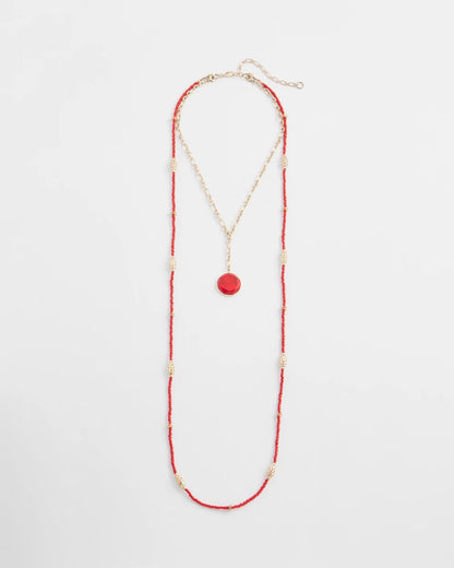 Chico's Convertible Beaded Pendant Necklace Red