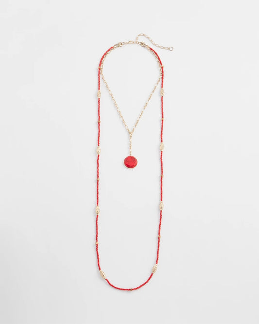 Chico's Convertible Beaded Pendant Necklace Red