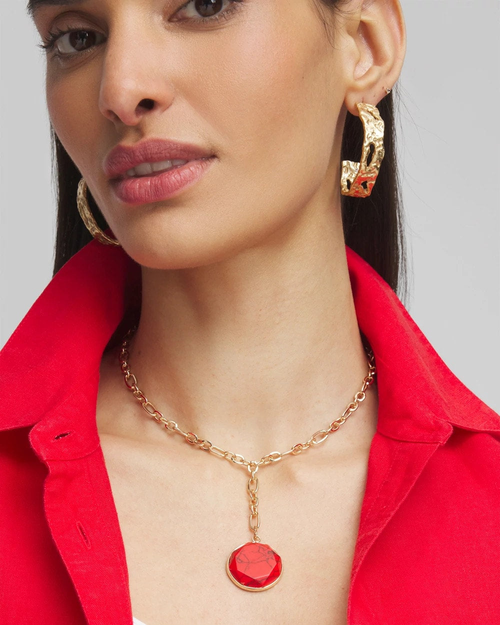 Chico's Convertible Beaded Pendant Necklace Red