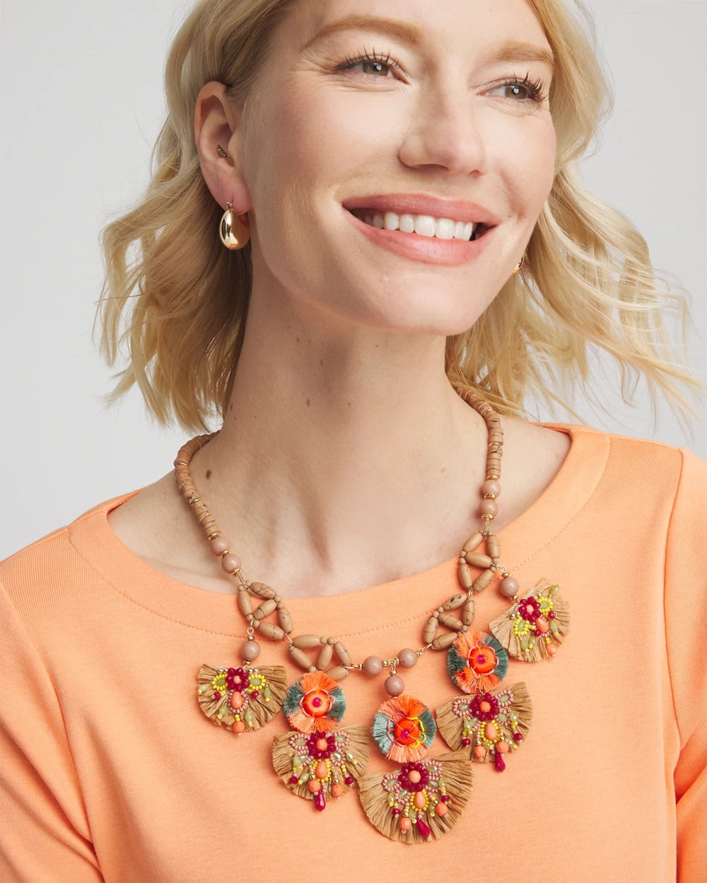 Chico's Tropical Floral Bib Necklace Multi