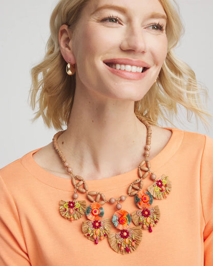 Chico's Tropical Floral Bib Necklace Multi