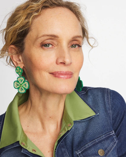Chico's Clover Drop On Post Earrings Green