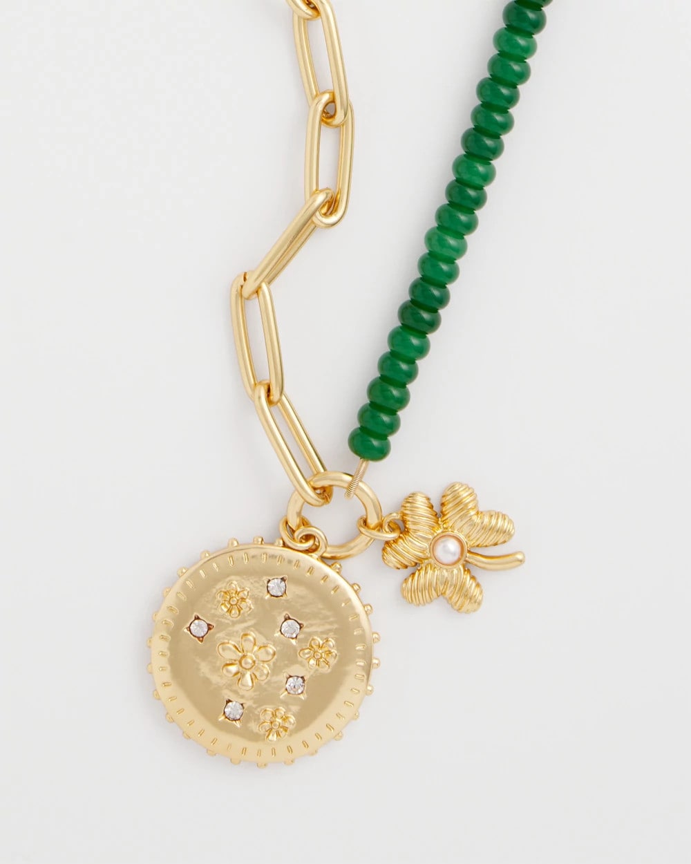 Chico's Short Clover Pendant Necklace Green