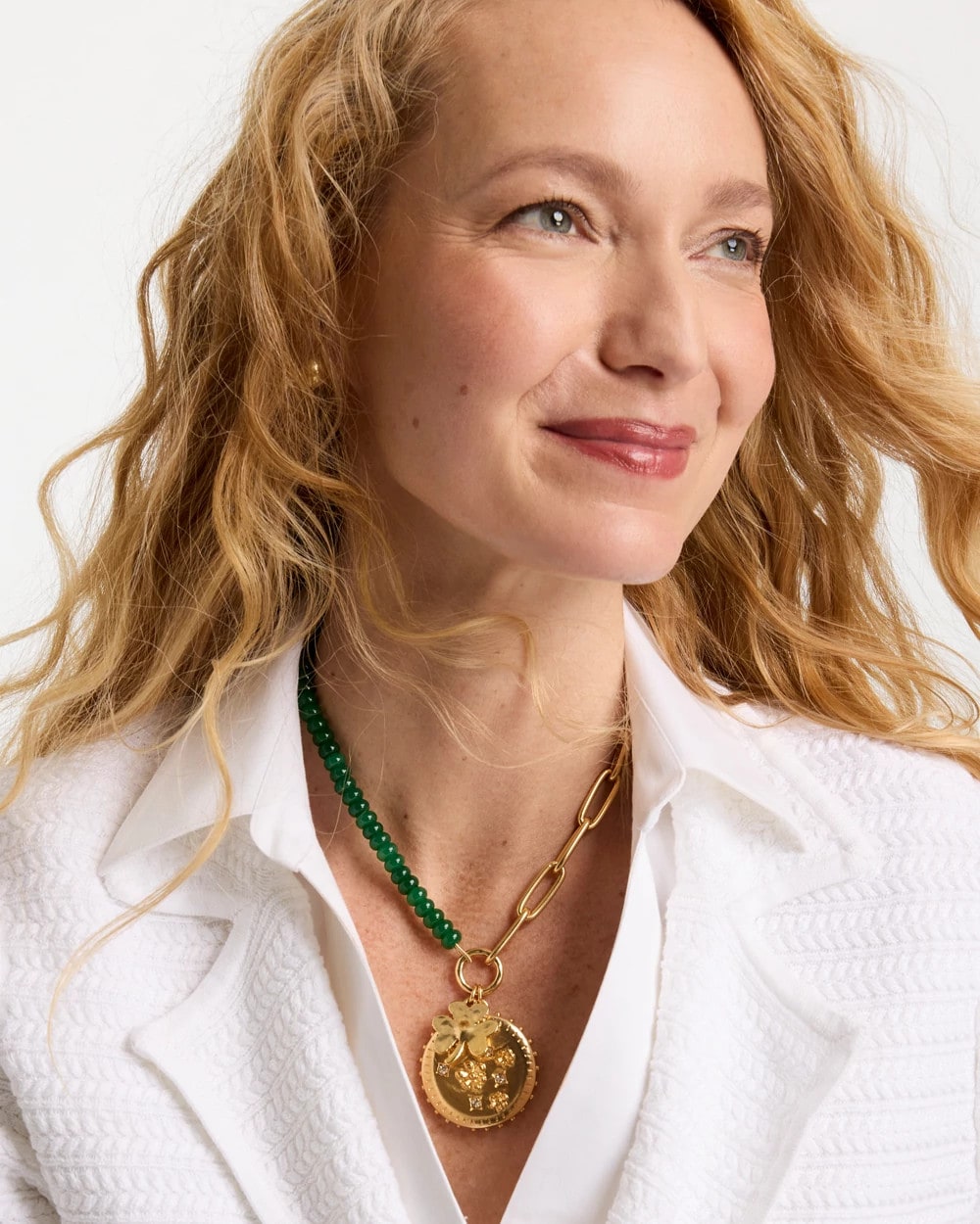 Chico's Short Clover Pendant Necklace Green