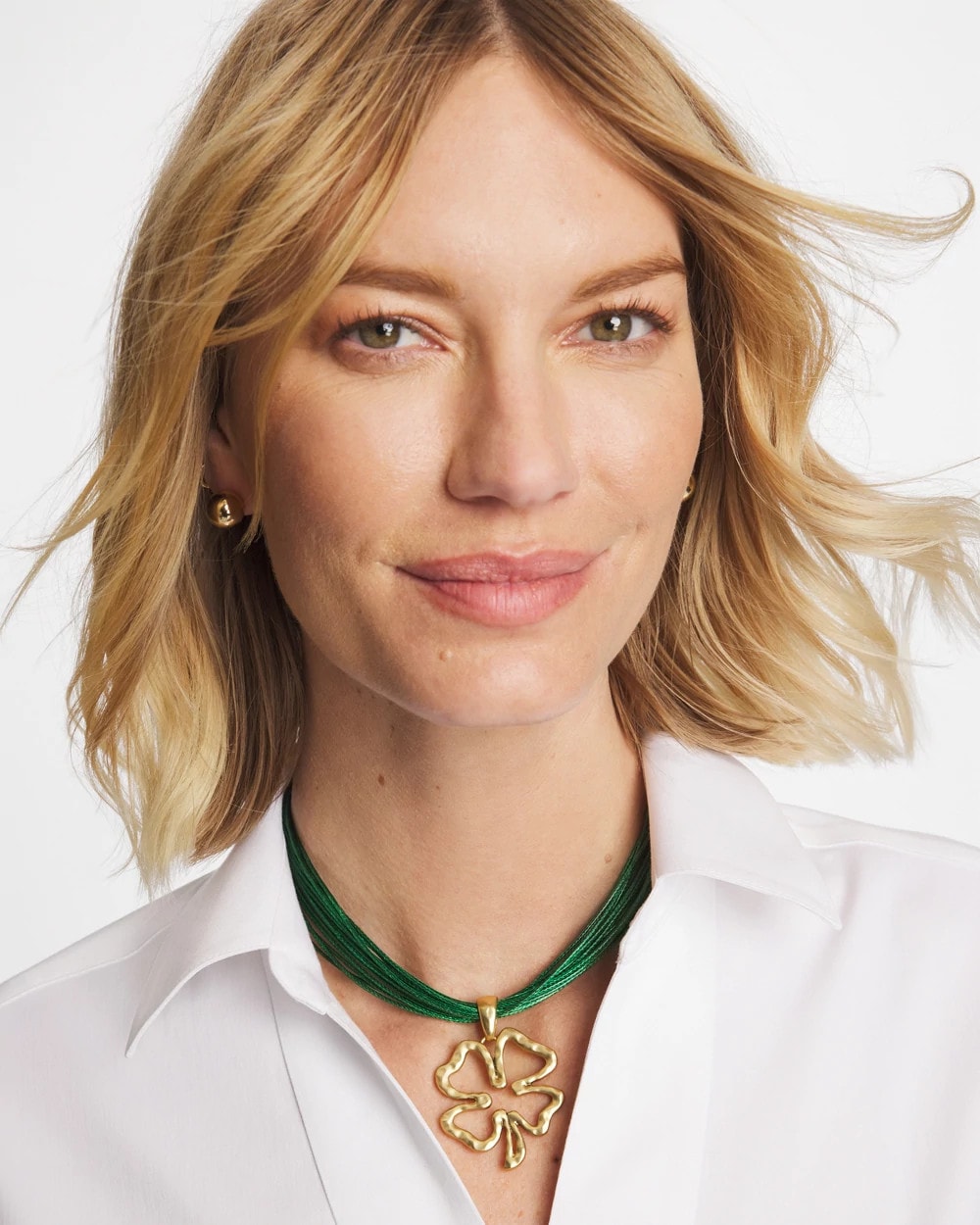 Chico's Clover Pendant Necklace Green