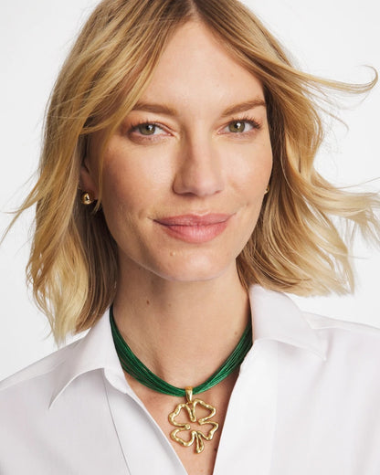 Chico's Clover Pendant Necklace Green
