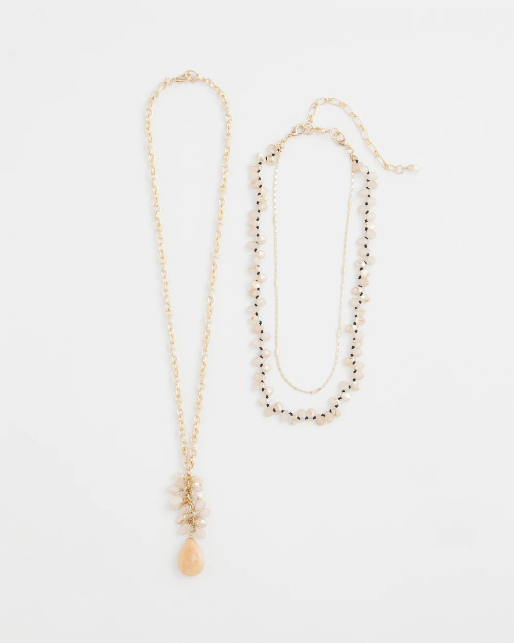 Chico's Convertible Rose Quartz Pendant Necklace Pale Pink