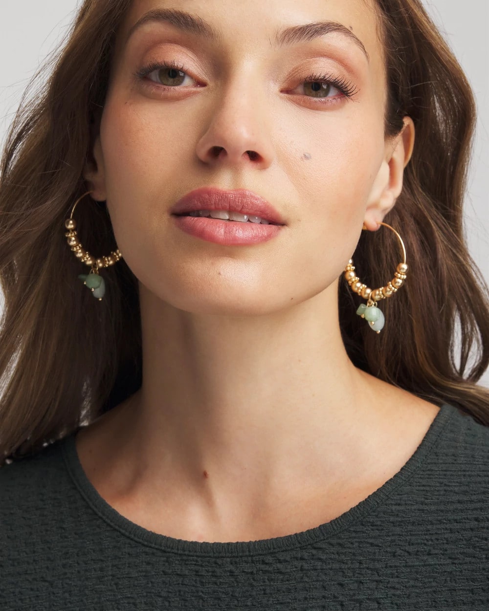 Chico's No Droop® Gem Beaded Hoop Earrings Gold