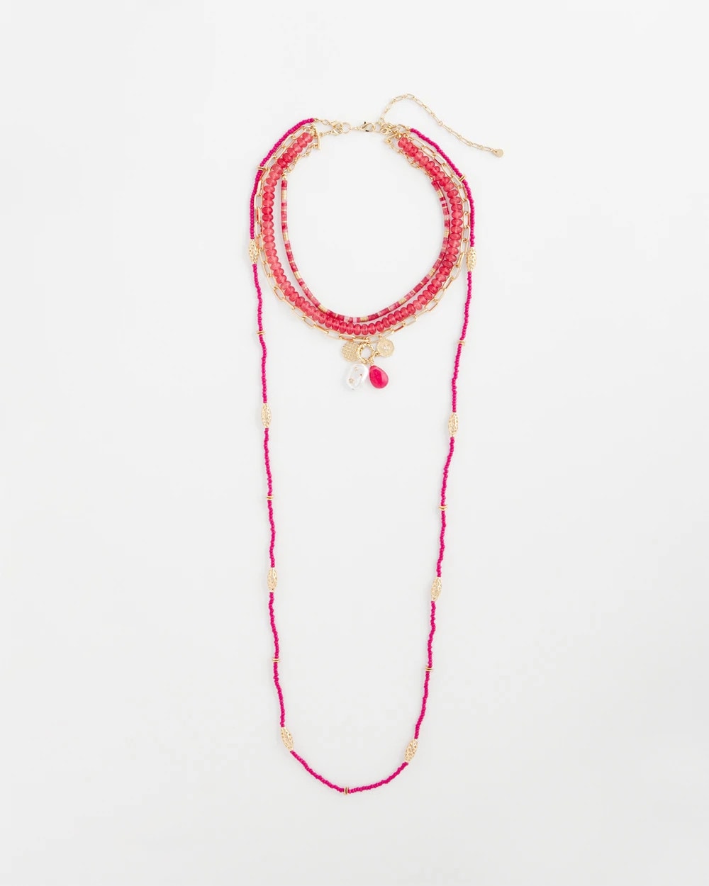 Chico's Convertible Beaded Pendant Necklace Pink