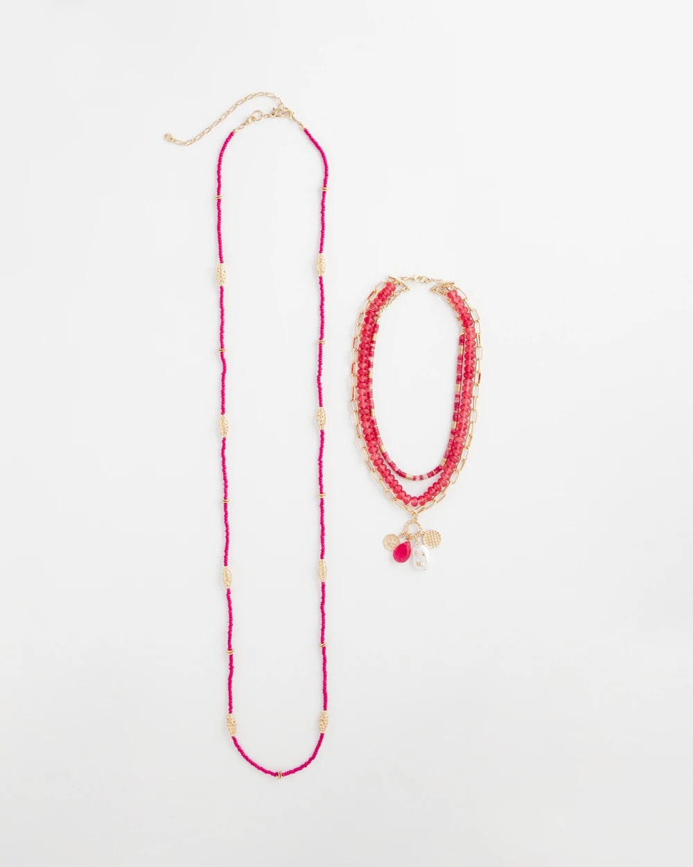 Chico's Convertible Beaded Pendant Necklace Pink