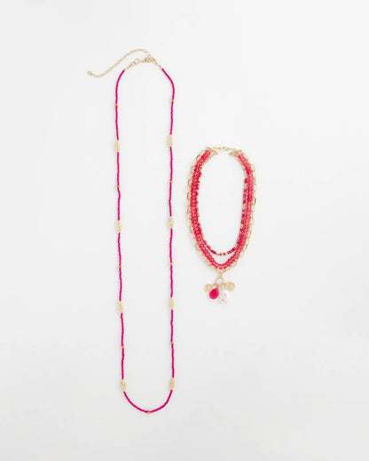 Chico's Convertible Beaded Pendant Necklace Pink