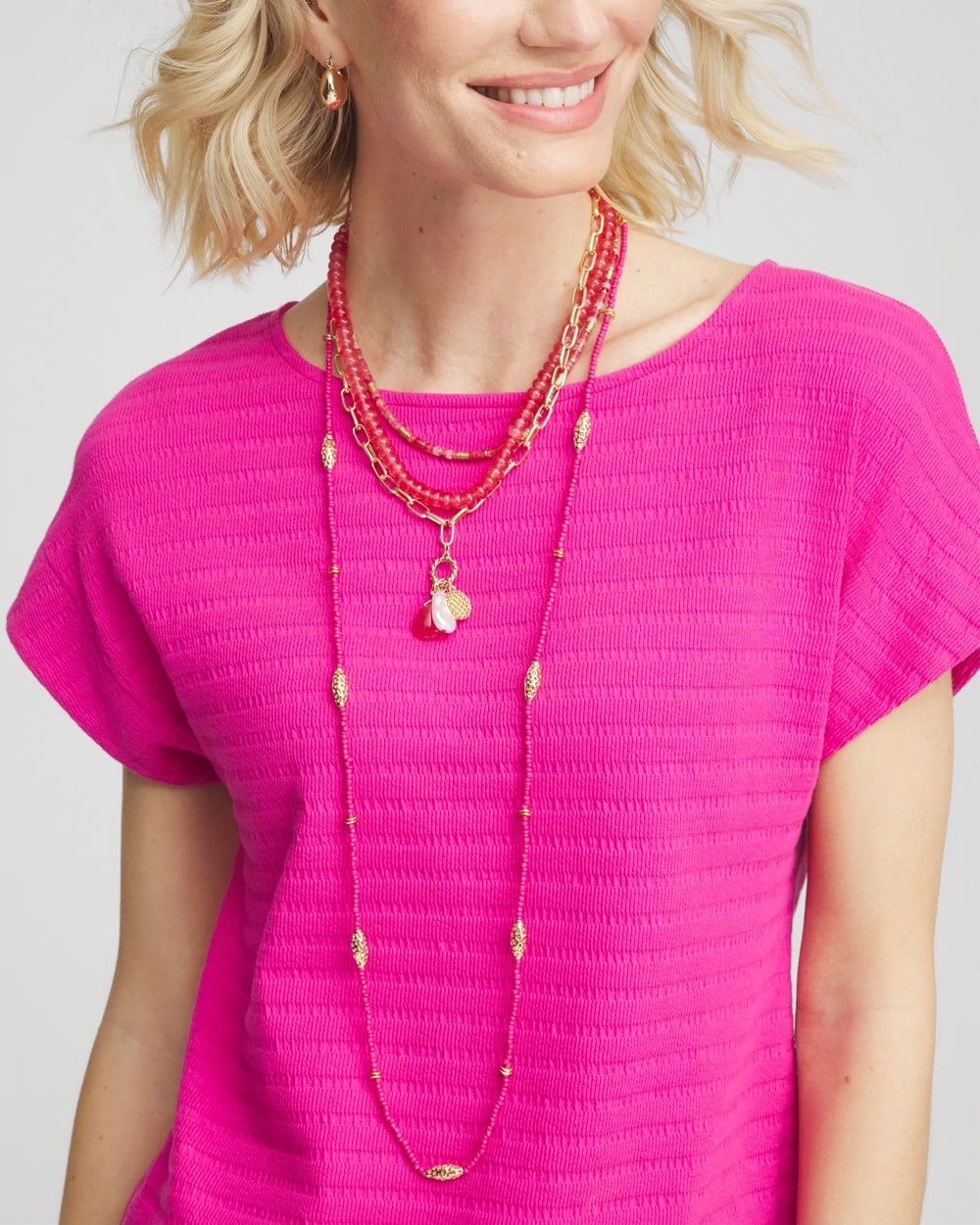 Chico's Convertible Beaded Pendant Necklace Pink