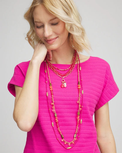 Chico's Convertible Beaded Pendant Necklace Pink