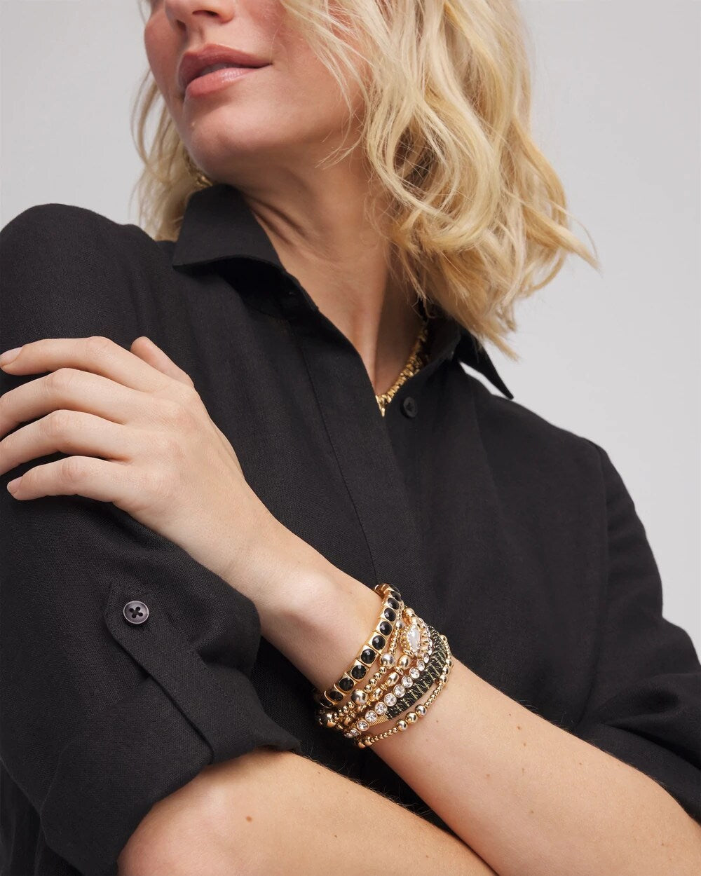 Chico's Thread Wrapped Cuff Bracelet Black/Gold