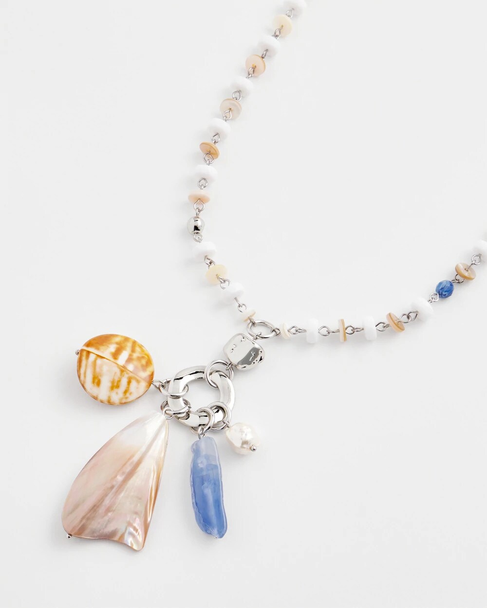 Chico's Seashell Beaded Pendant Necklace Multi