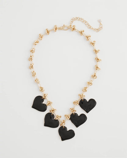 Chico's Black Heart Drop Off Necklace Black