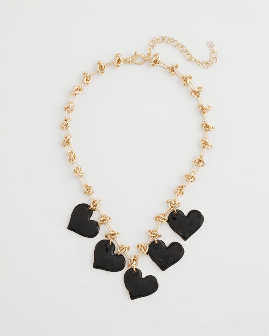 Chico's Black Heart Drop Off Necklace Black