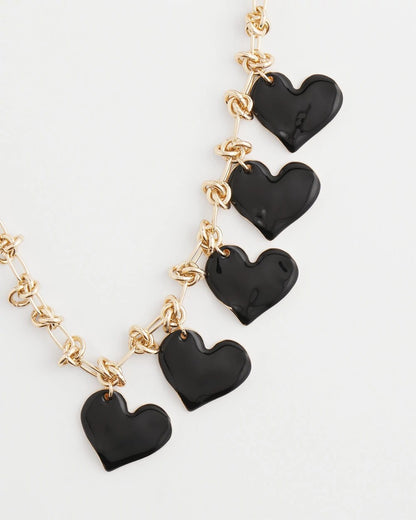 Chico's Black Heart Drop Off Necklace Black