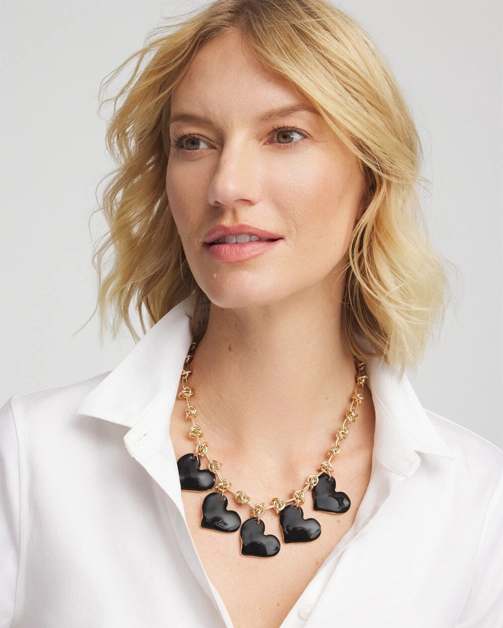 Chico's Black Heart Drop Off Necklace Black