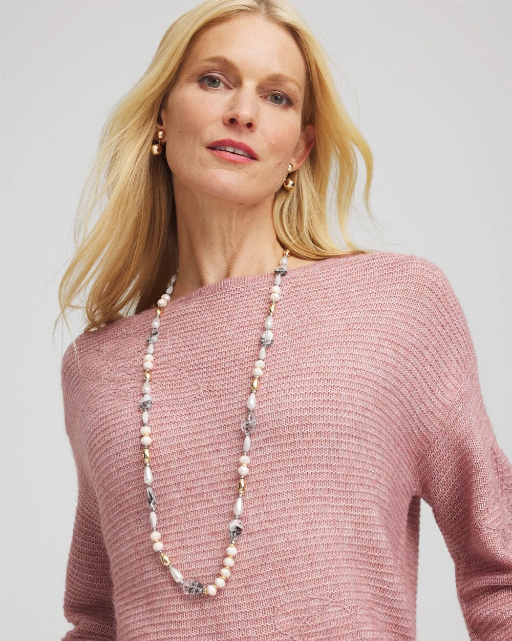 Chico's Pink Art Deco Beaded Necklace Pink
