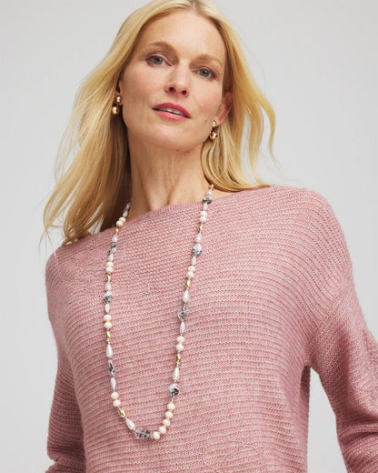 Chico's Pink Art Deco Beaded Necklace Pink
