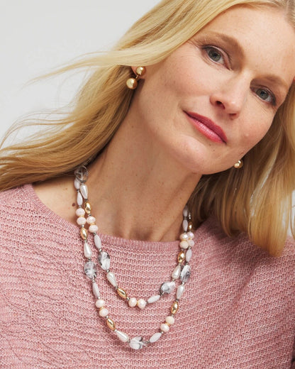 Chico's Pink Art Deco Beaded Necklace Pink