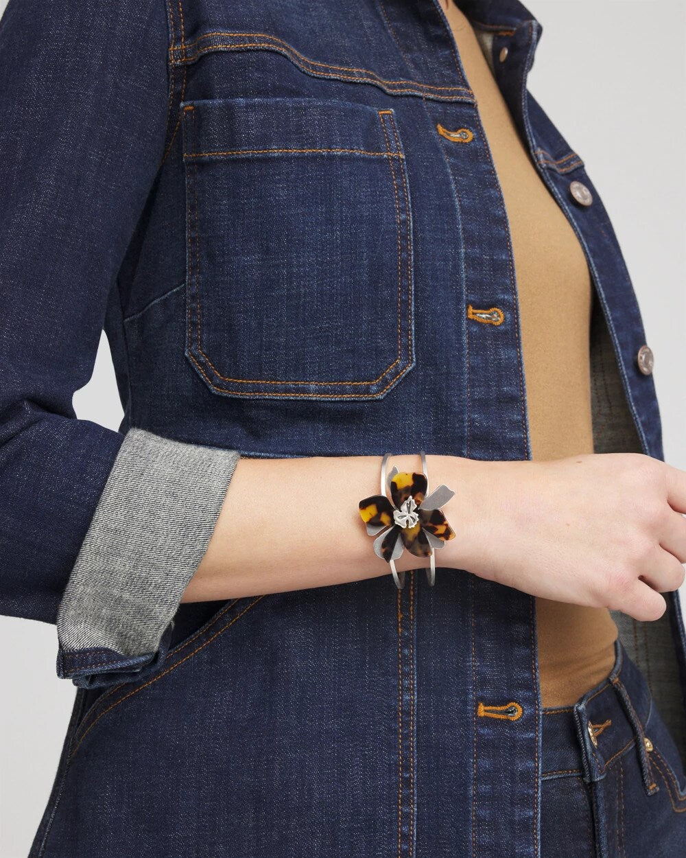 Chico's Tortoise Floral Hinge Bracelet Neutral
