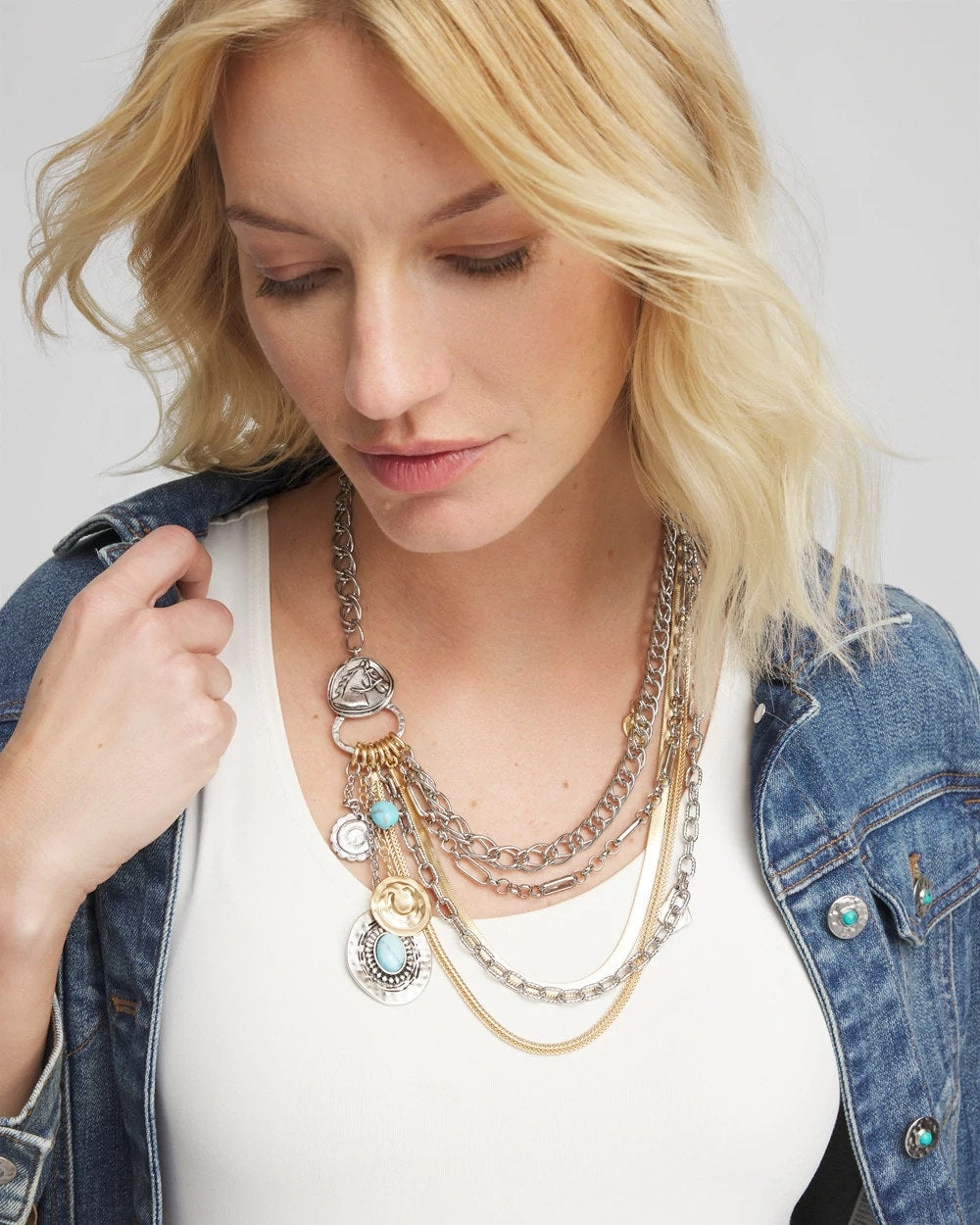 Chico's Equestrian Mixed-Metal Multistrand Necklace Mixed Metals