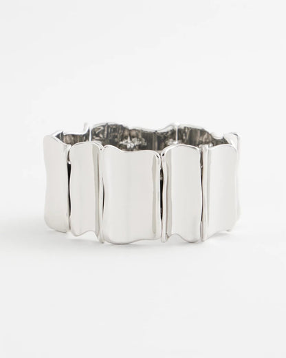 Chico's Silvertone Wave Stretch Cuff Bracelet Silver
