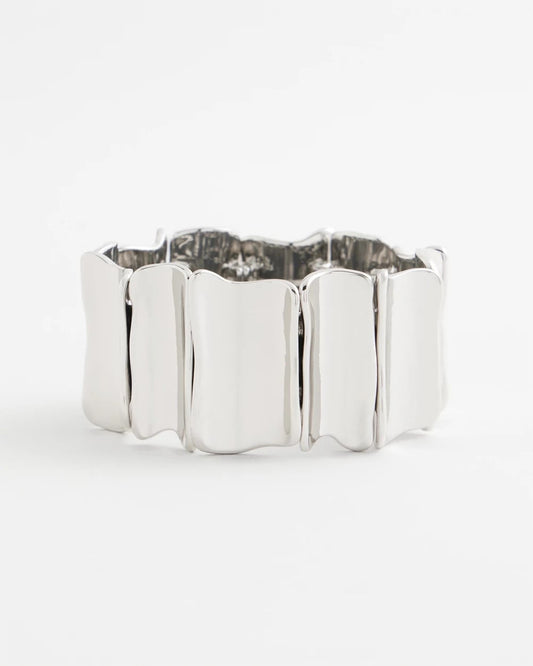 Chico's Silvertone Wave Stretch Cuff Bracelet Silver