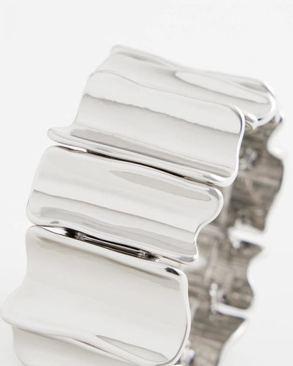 Chico's Silvertone Wave Stretch Cuff Bracelet Silver
