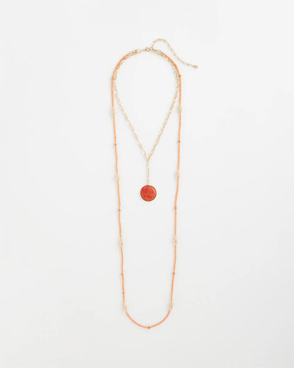 Chico's Convertible Beaded Pendant Necklace Orange