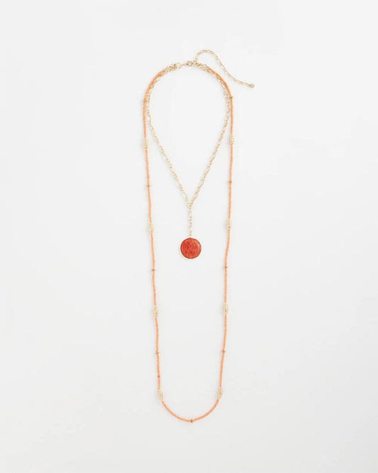 Chico's Convertible Beaded Pendant Necklace Orange