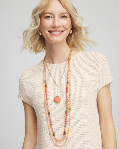Chico's Convertible Beaded Pendant Necklace Orange
