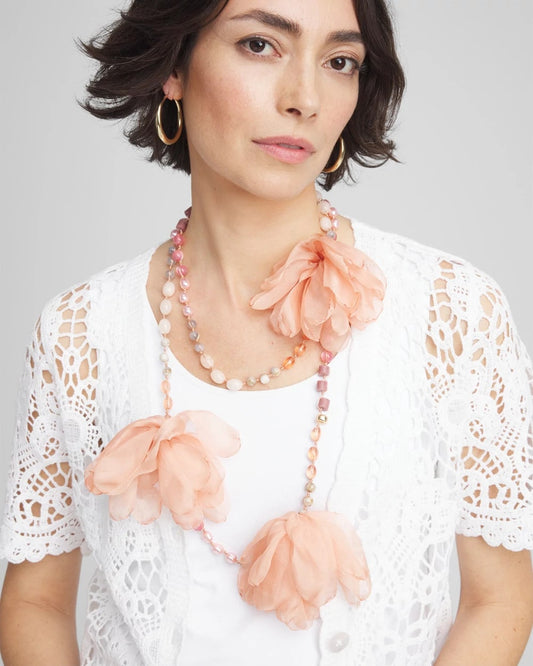 Chico's Pink Floral Aventurine Long Single Necklace Pink
