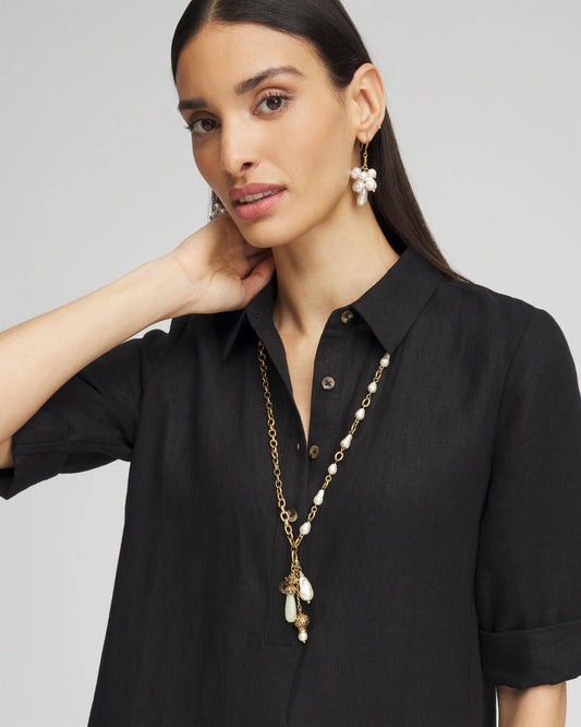 Chico's Convertible Multi-Strand Jade & Faux Pearl Charm Necklace White/Gold