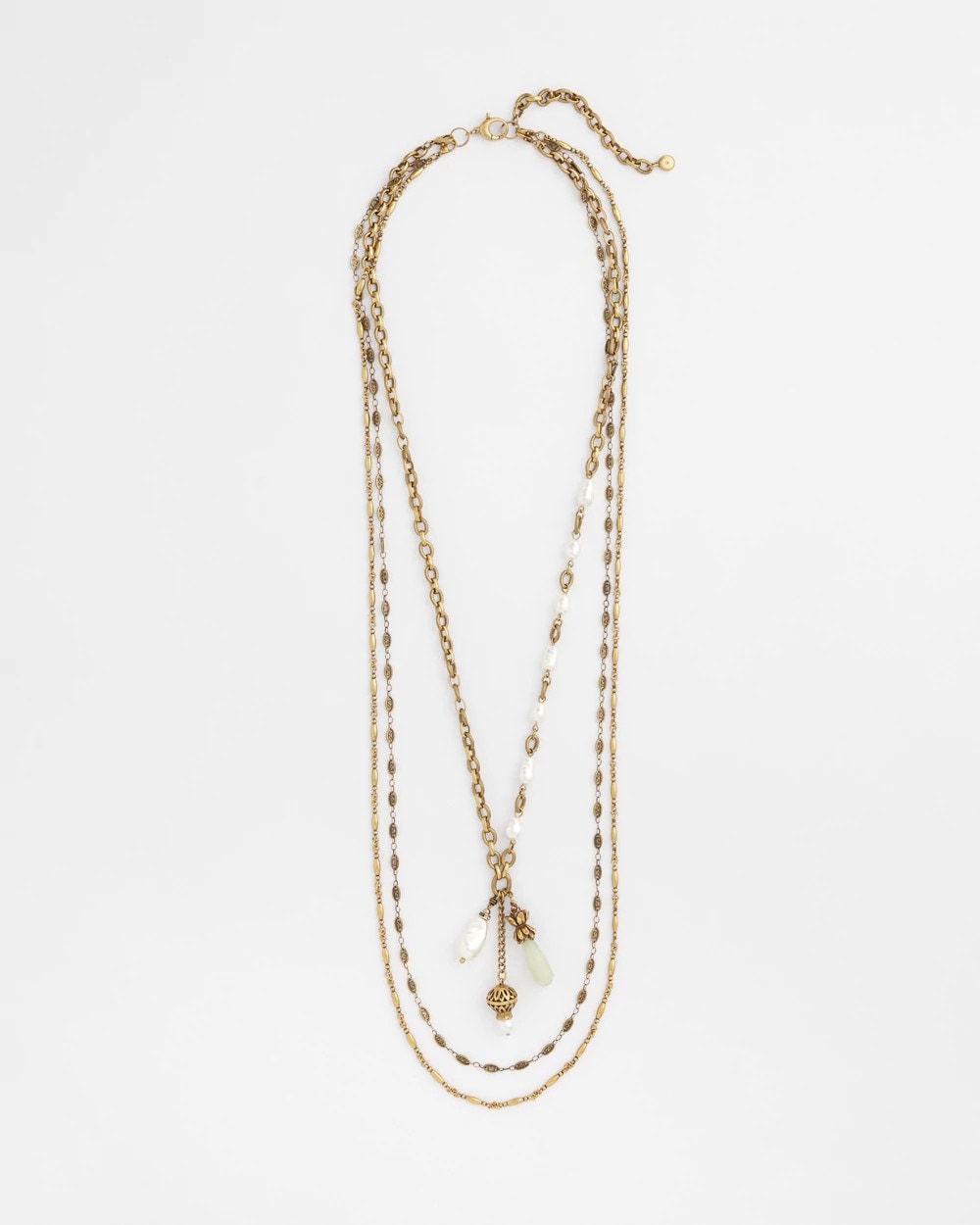 Chico's Convertible Multi-Strand Jade & Faux Pearl Charm Necklace White/Gold