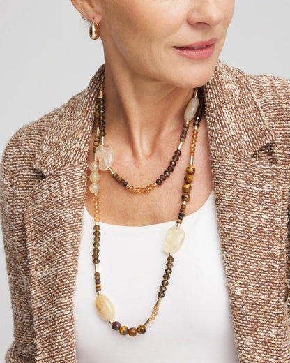 Chico's Tiger's Eye Single-Strand Necklace Neutral