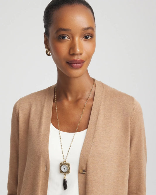 Chico's Clock Pendant Necklace Gold
