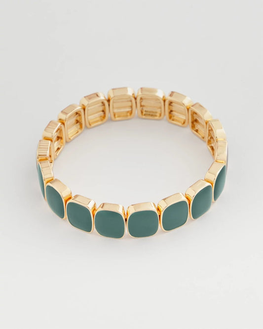 Chico's Resin Goldtone Square Stretch Bracelet Darkest Spruce