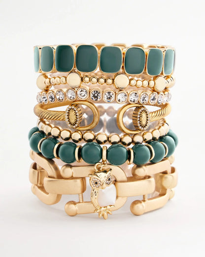 Chico's Resin Goldtone Square Stretch Bracelet Darkest Spruce
