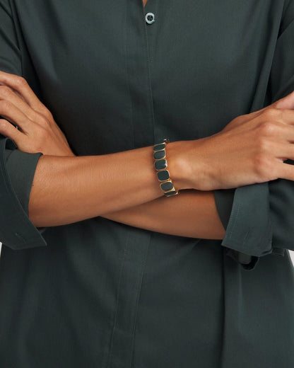 Chico's Resin Goldtone Square Stretch Bracelet Darkest Spruce