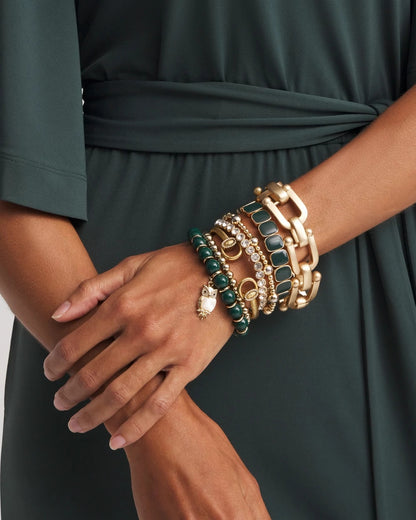 Chico's Resin Goldtone Square Stretch Bracelet Darkest Spruce