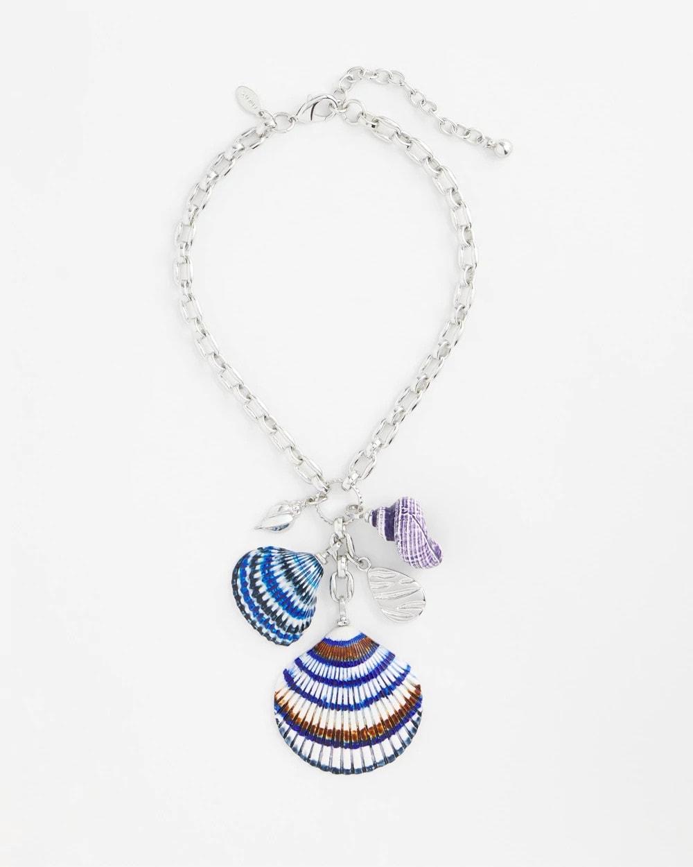Chico's Silver-Tone Seashell Pendant Necklace Blue And White