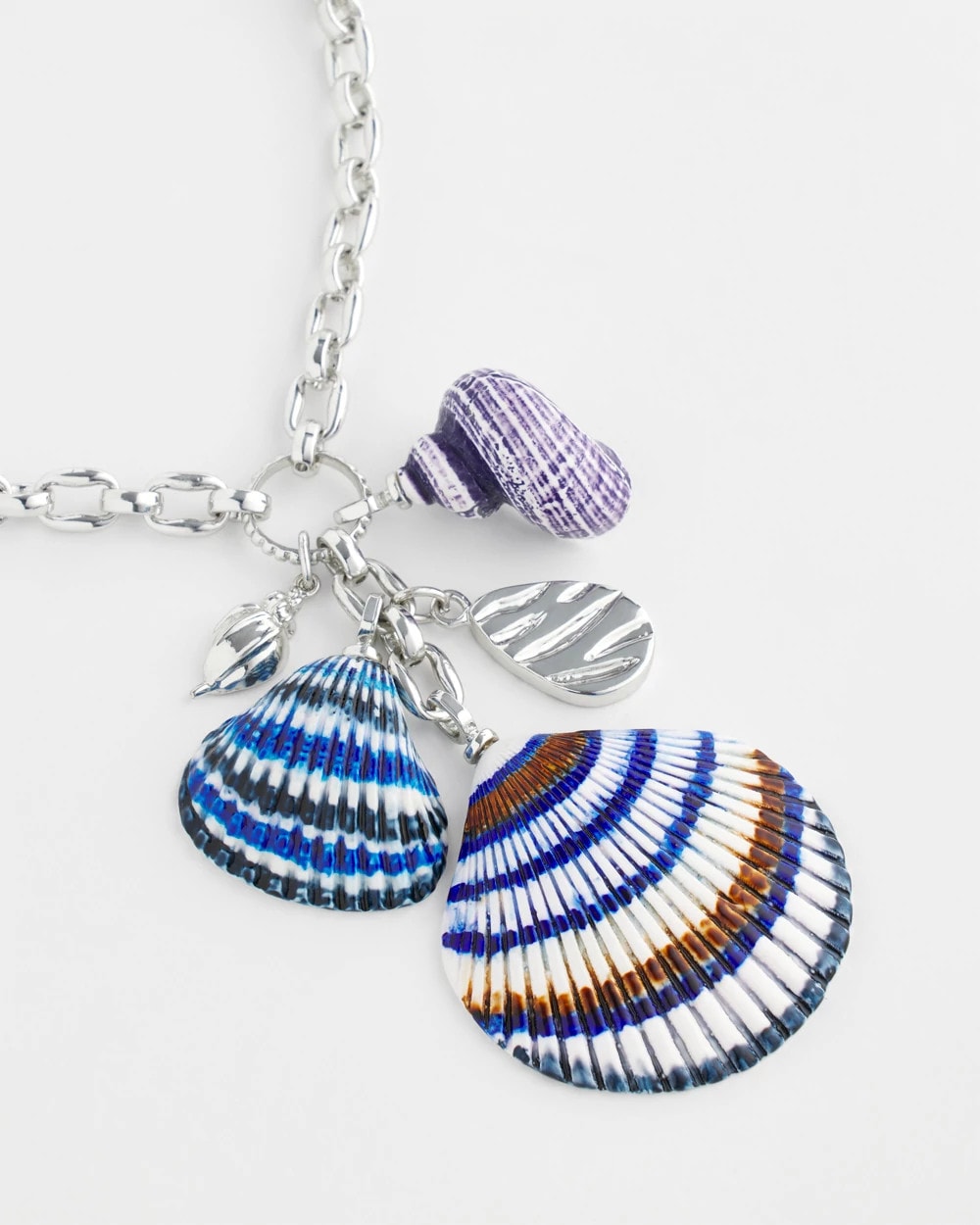 Chico's Silver-Tone Seashell Pendant Necklace Blue And White